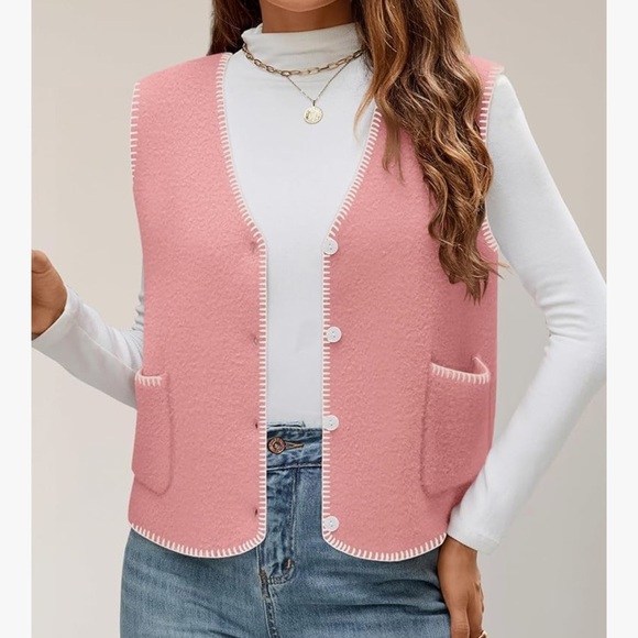 NWT ZESICA Womens Sleeveless Sweater V Neck Knit Button Down Vest - Picture 5 of 9